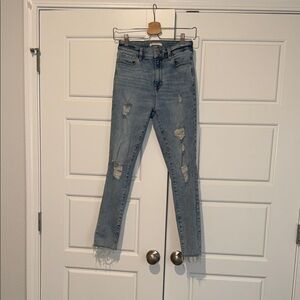 pacsun distressed light wash high rise frayed hem skinny jeggings size 27